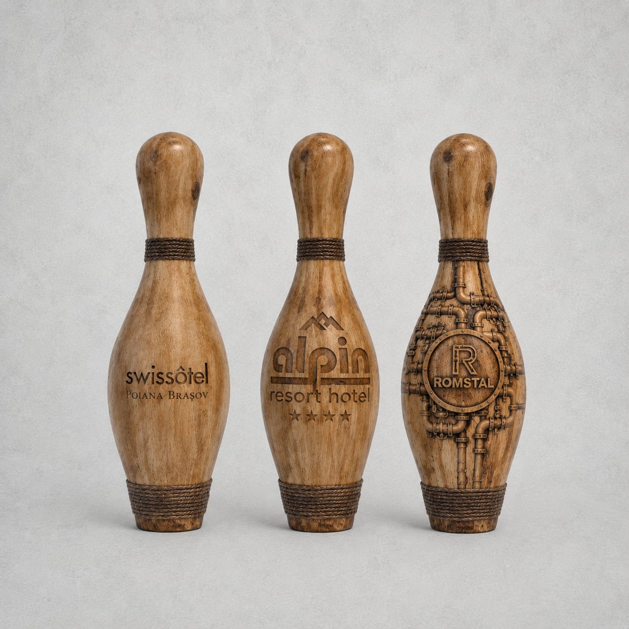 Popice de bowling reale gravate cu nume și dată — trofeu solid pentru câștigători